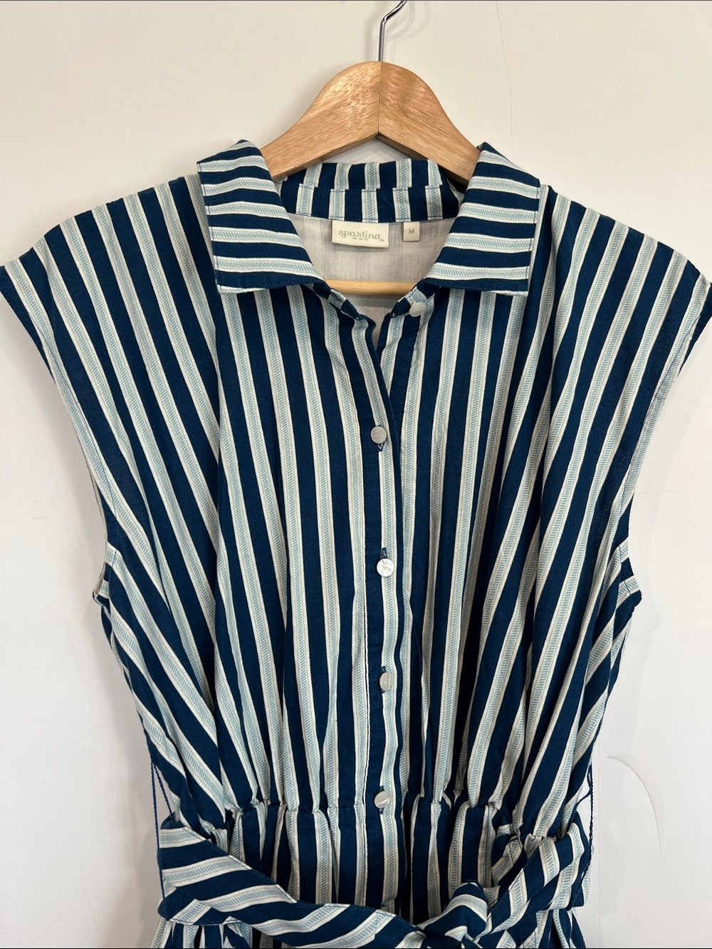 Spartina 449 Blue and White Striped Tie-Waist Shirt Dress Size Medium - Picture 6 of 16